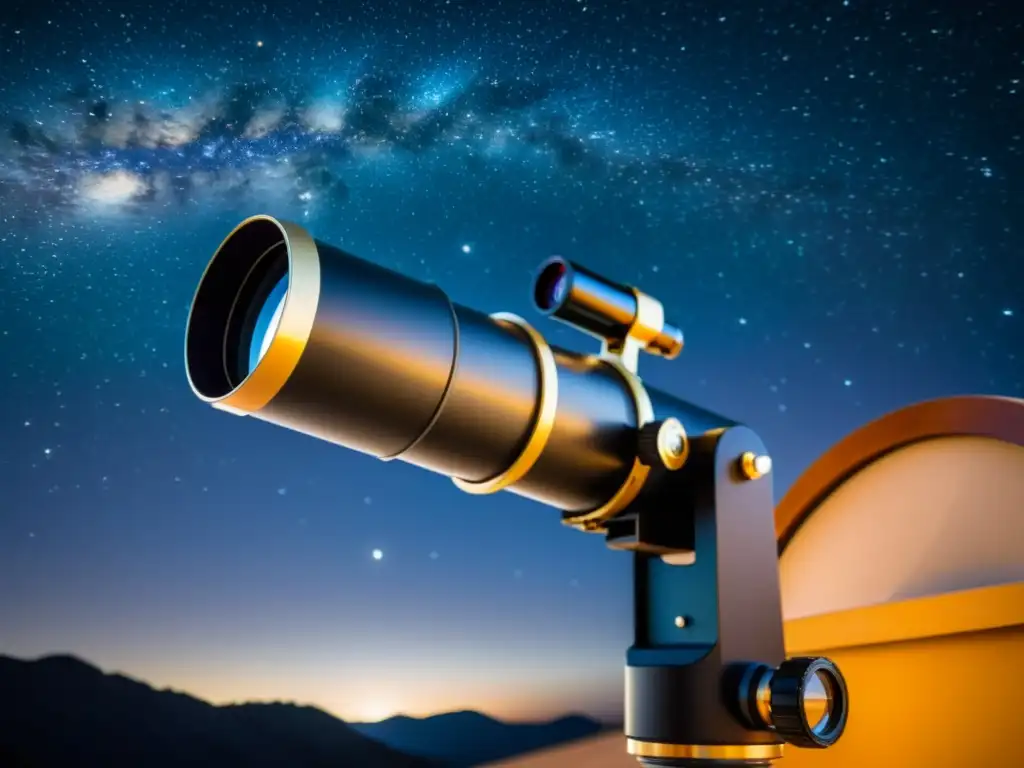 Adaptador de cámara vintage en telescopio clásico, evocando la belleza del universo en una noche estrellada