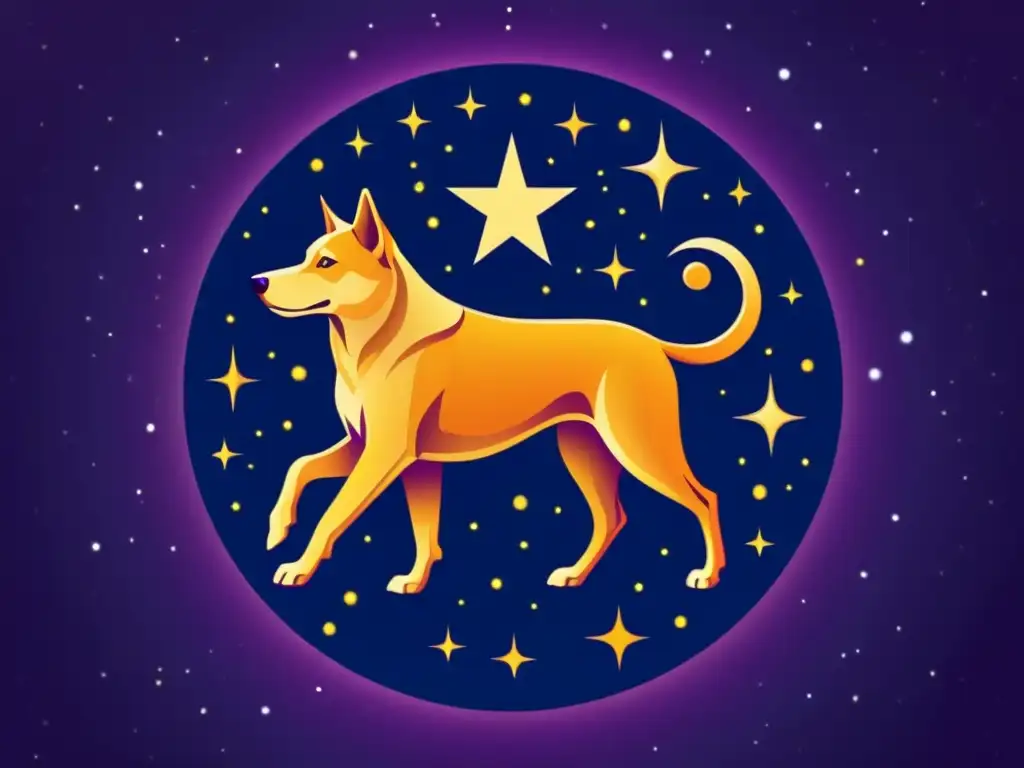 Ilustración vintage de Canis Major con Adhara brillando en el cielo nocturno, evocando belleza celestial