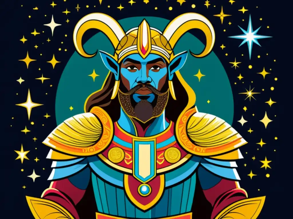 Un antiguo dibujo de Heimdall, guardián del Bifrost, entre estrellas de la constelación Centauro