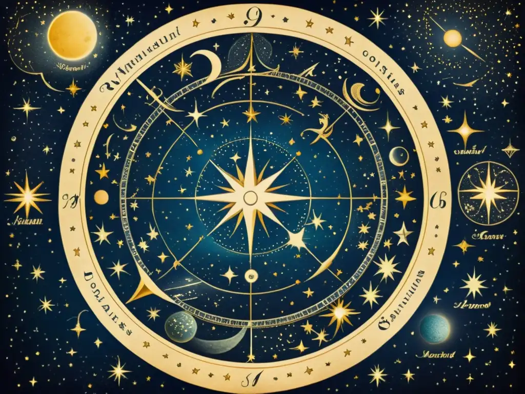 Un antiguo mapa celestial ilustra constelaciones, figuras mitológicas y estrellas