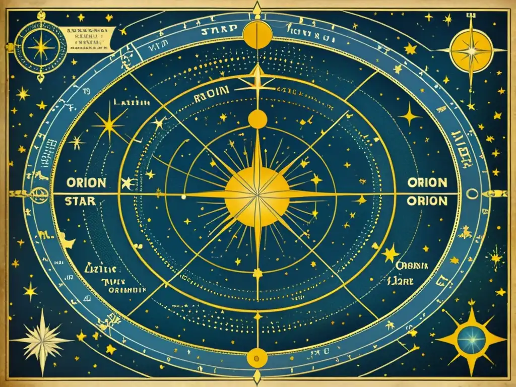 Un antiguo mapa estelar muestra la constelación de Orión con detalles delicados