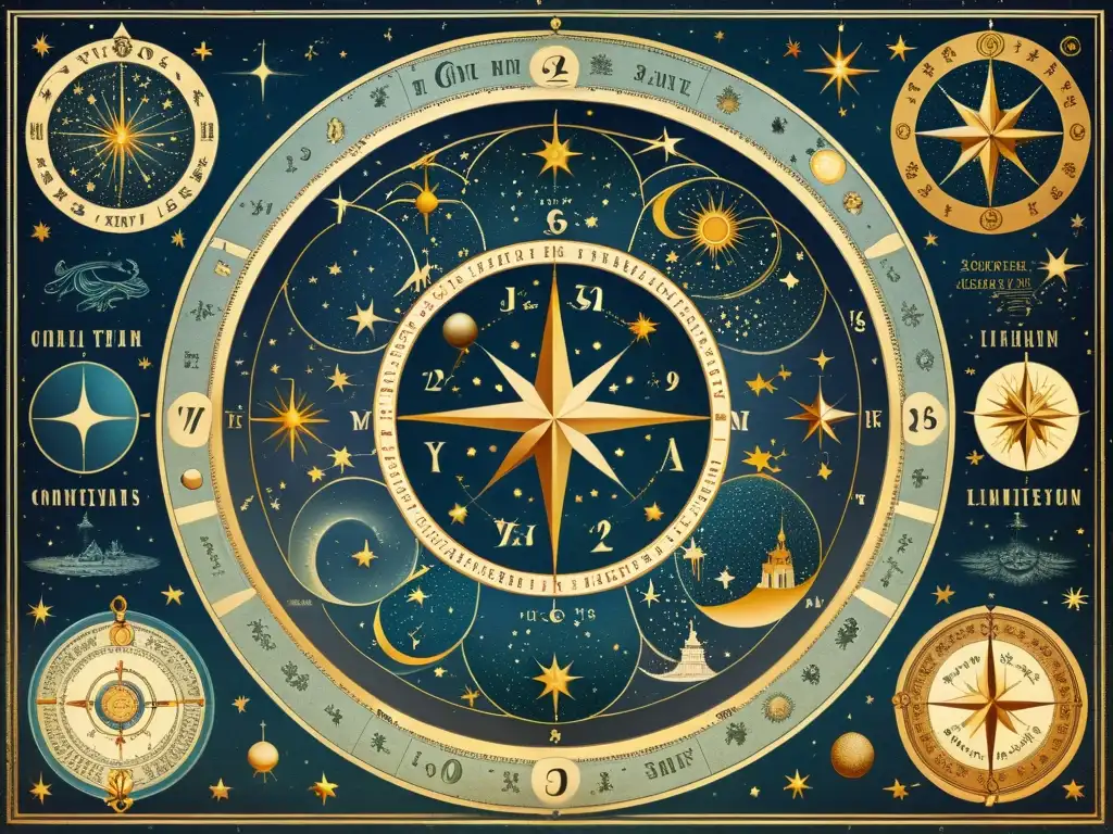 Un antiguo mapa estelar detallado con interpretación mitológica de estrellas, ilustraciones intrincadas y bordes ornamentales