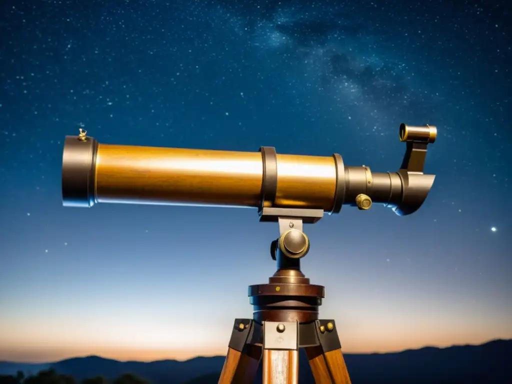 Un antiguo telescopio apuntando a los misterios de la materia oscura bajo un cielo estrellado de noche