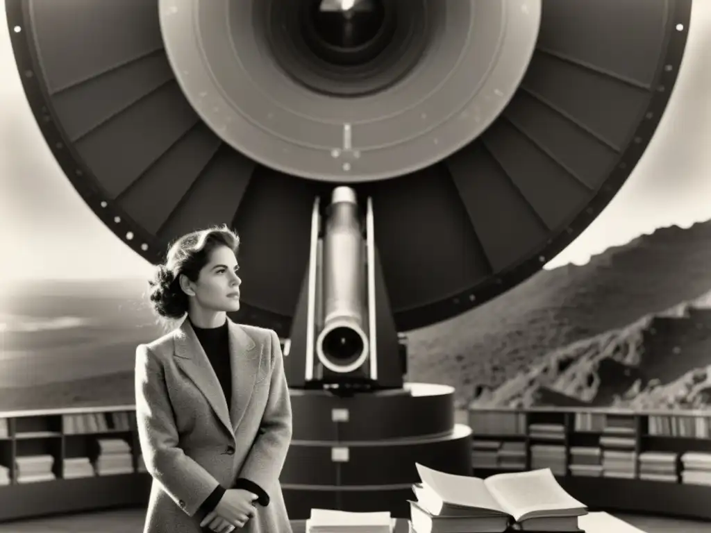 Elena Prieto, astrónoma apasionada, junto a su telescopio, rodeada de libros y papeles