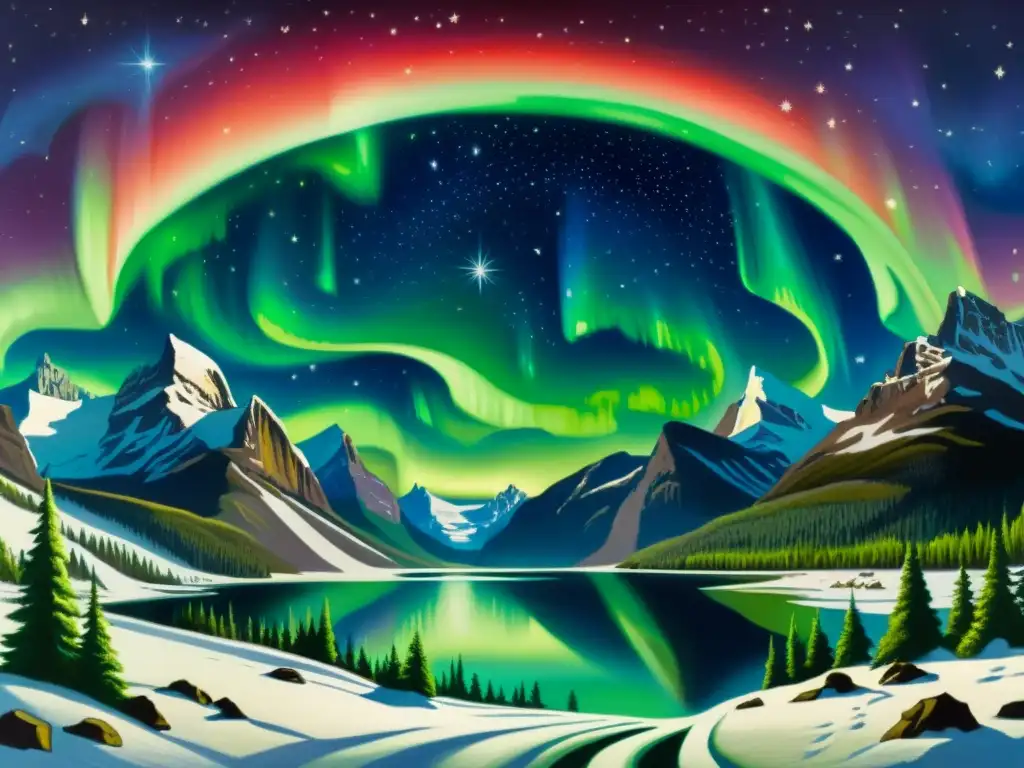 Interpretación artística de las auroras australes y culturas mitológicas