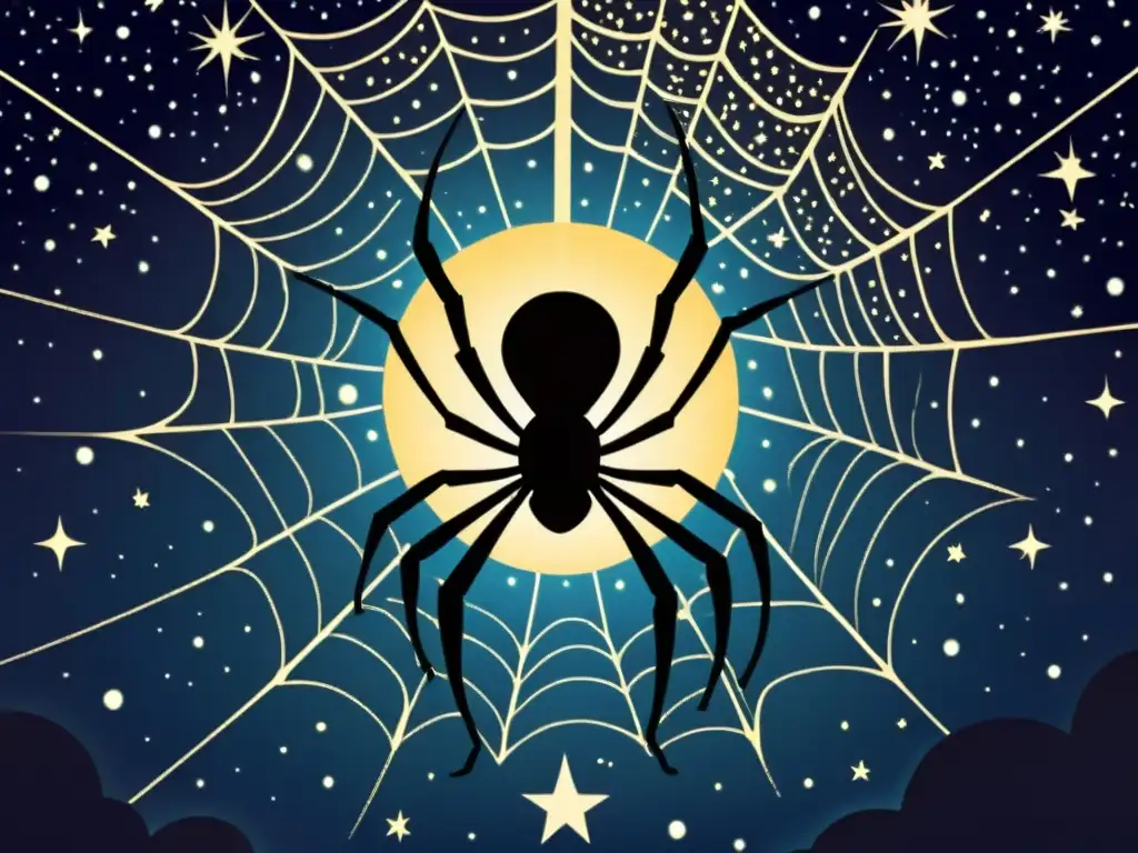 Anansi, la astuta deidad arácnida, teje su telaraña celestial en el cielo africano