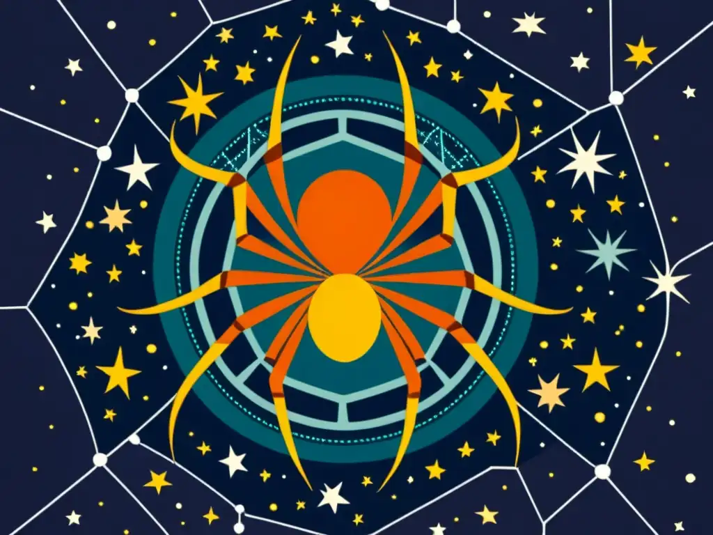 Anansi, la astuta araña de la mitología africana, teje su red entre las estrellas, evocando la mitología arácnida en el cielo estrellado