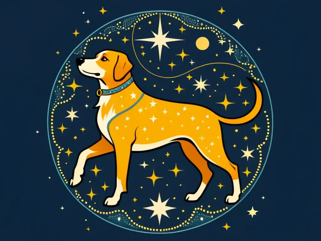 Una ilustración vintage de la constelación Canis Major con la brillante estrella Adhara en el centro