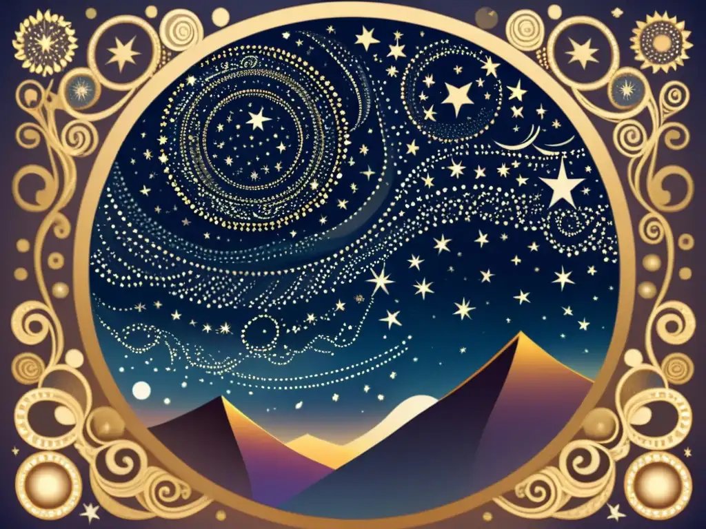 Dos estrellas brillantes en el cielo nocturno: misterio cósmico Brillantes estrellas dobles en la noche, rodeadas de arte tribal africano y misterio cósmico
