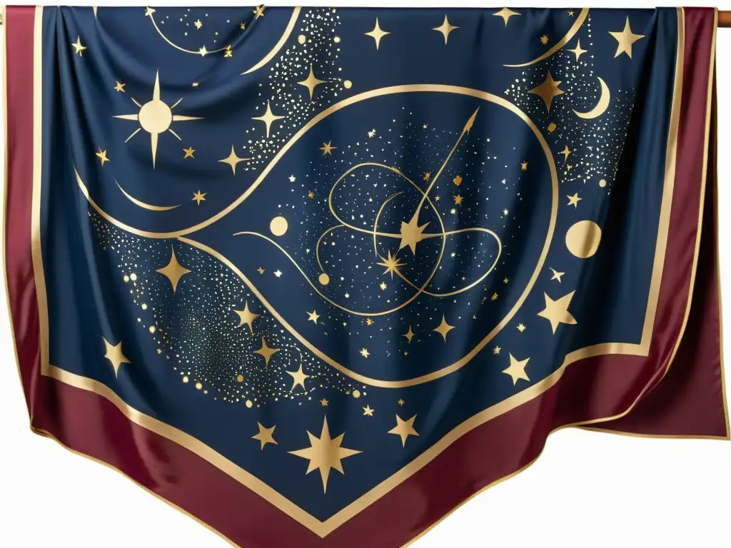 Bufanda vintage con diseño de mapa celestial en tonos profundos y elegantes, inspirada en constelaciones