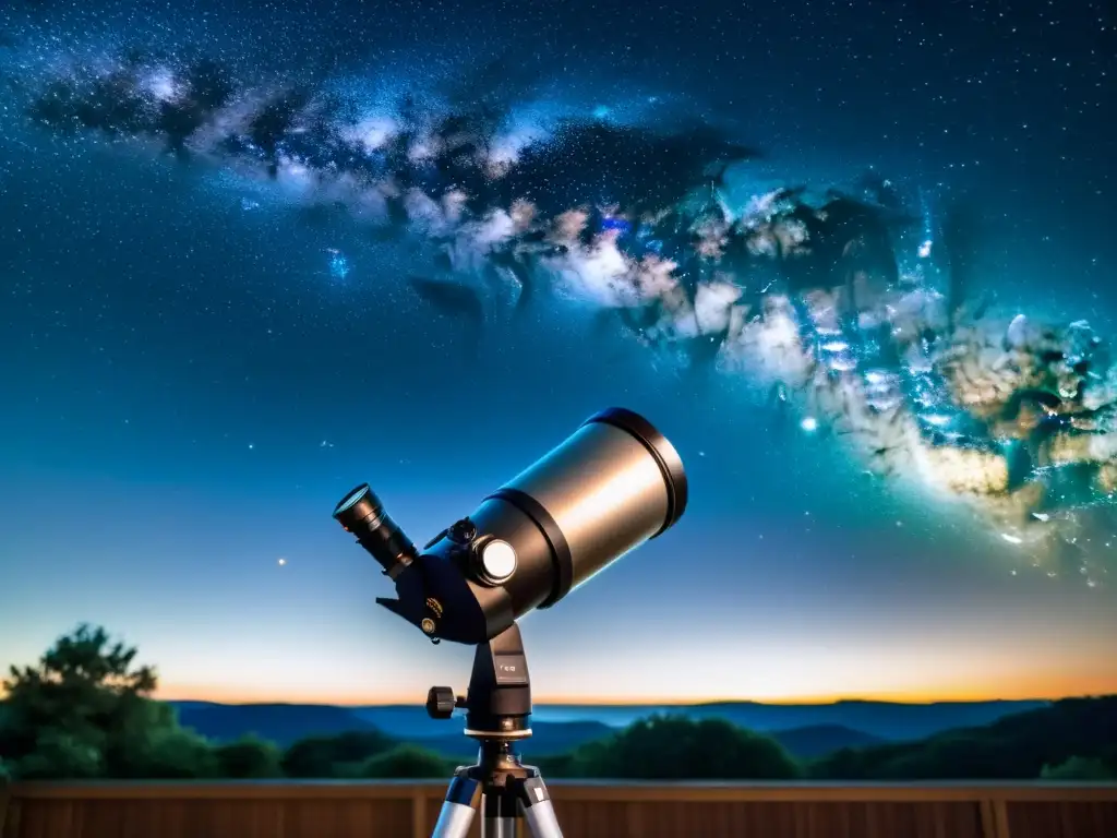 Una cámara DSLR montada en un telescopio capturando la belleza del cielo nocturno