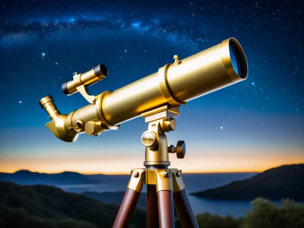 Una cámara vintage y un telescopio apuntando al cielo estrellado