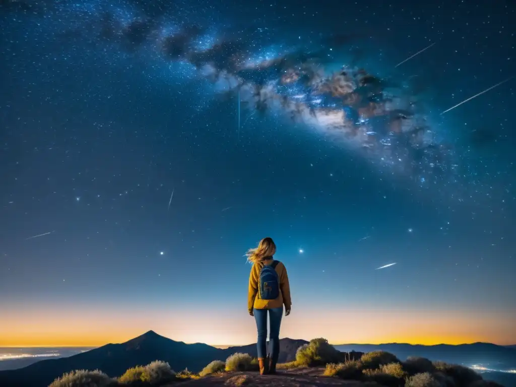 Captura de la constelación de Coma Berenices con estrellas fugaces, evocando belleza atemporal y asombro estelar en la noche