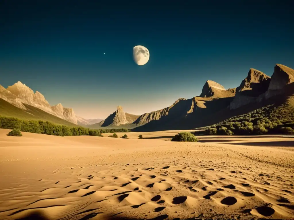 Captura nostálgica de la fotografía nocturna con fases lunares, evocando misterio y tranquilidad en un paisaje nocturno