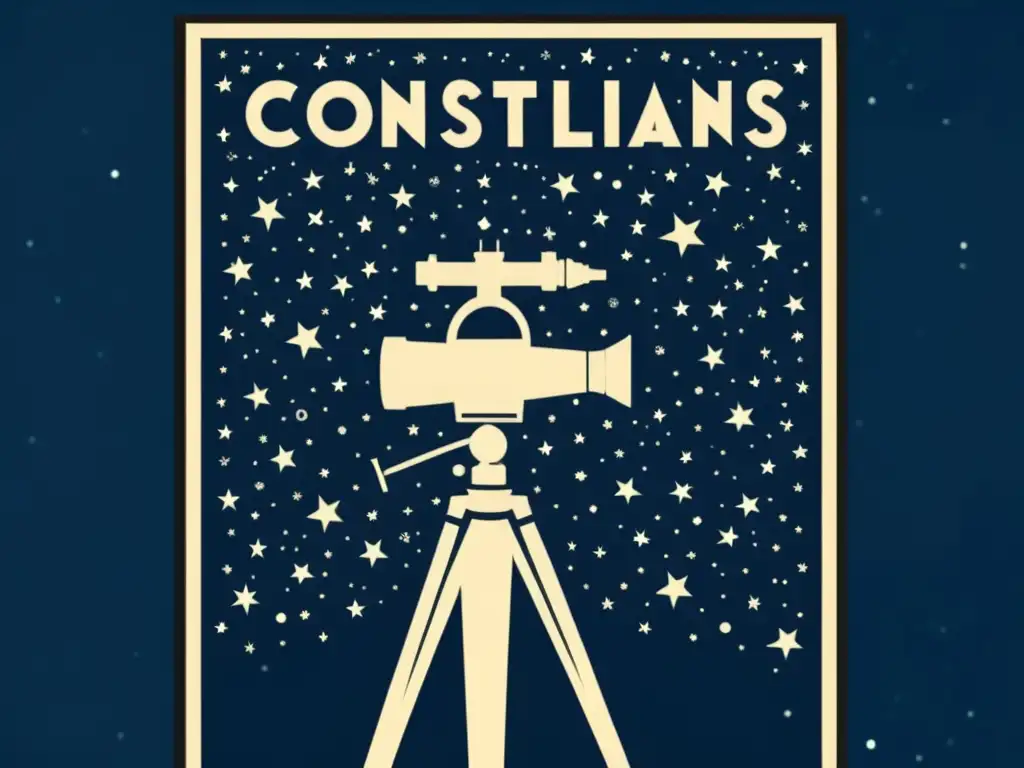 Cartel de película vintage con constelaciones icónicas y estrellas en un cielo estrellado