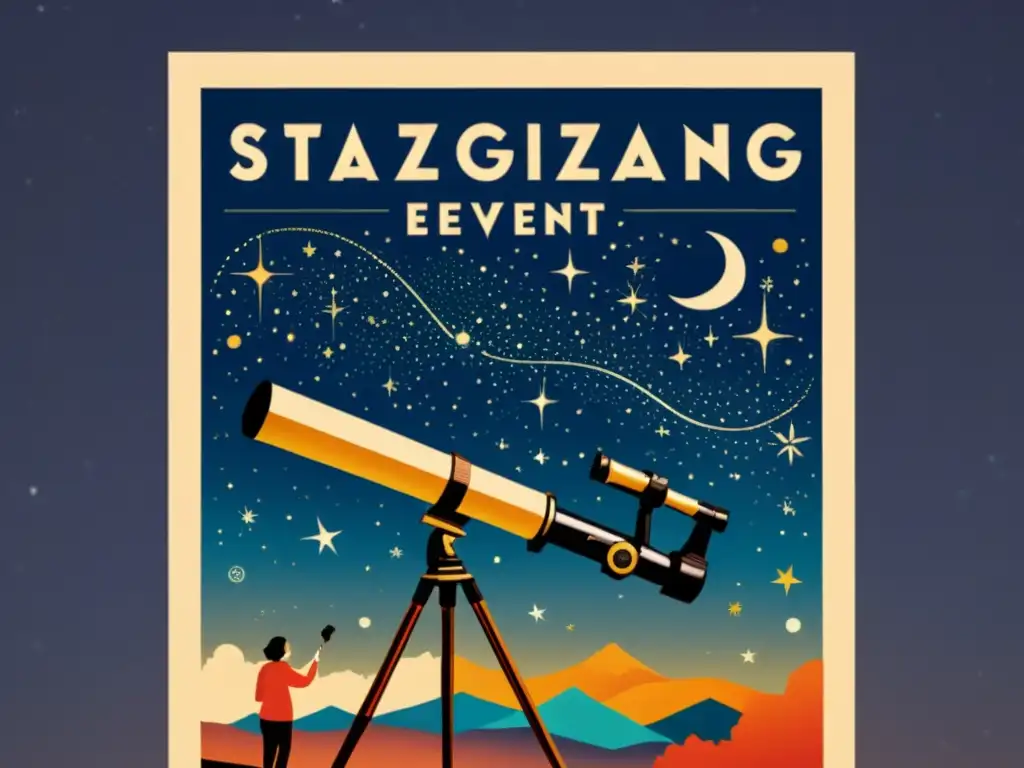 Un cartel vintage promocionando eventos de observación de estrellas