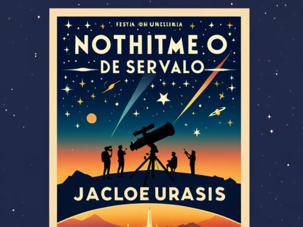 Cartel vintage de festival nocturno de astronomía: Descubre los secretos del universo bajo las estrellas