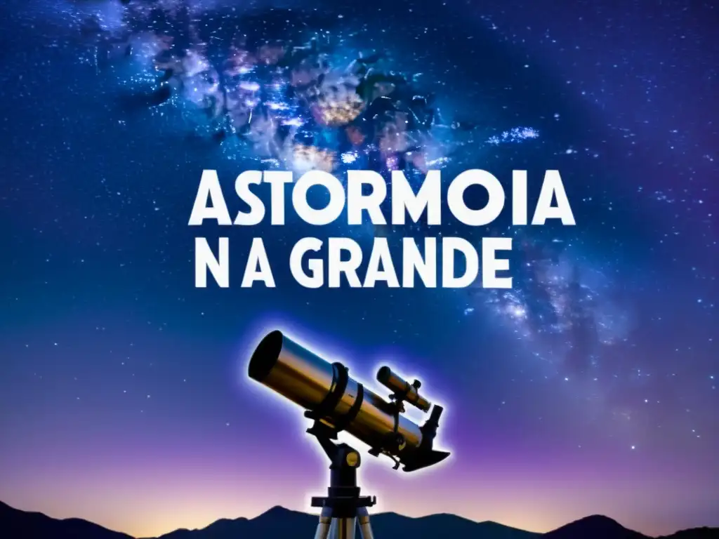 Cartel vintage de una noche estrellada con telescopio en silueta y la frase 'Astronomía en la pantalla grande