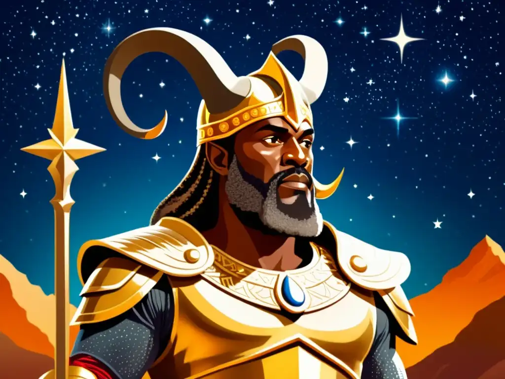 Guardián Heimdall en la constelación Centauro, exudando antigua sabiduría y protección cósmica