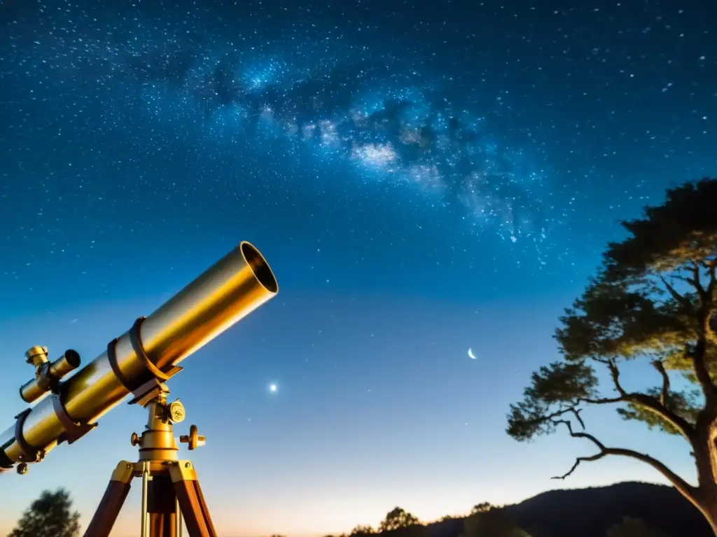 Una fotografía vintage del cielo estrellado en exposición larga, ideal para astrofotógrafos principiantes, con un ambiente sereno y atemporal