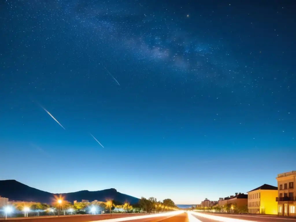 Una fotografía vintage de un cielo estrellado con luces de la ciudad