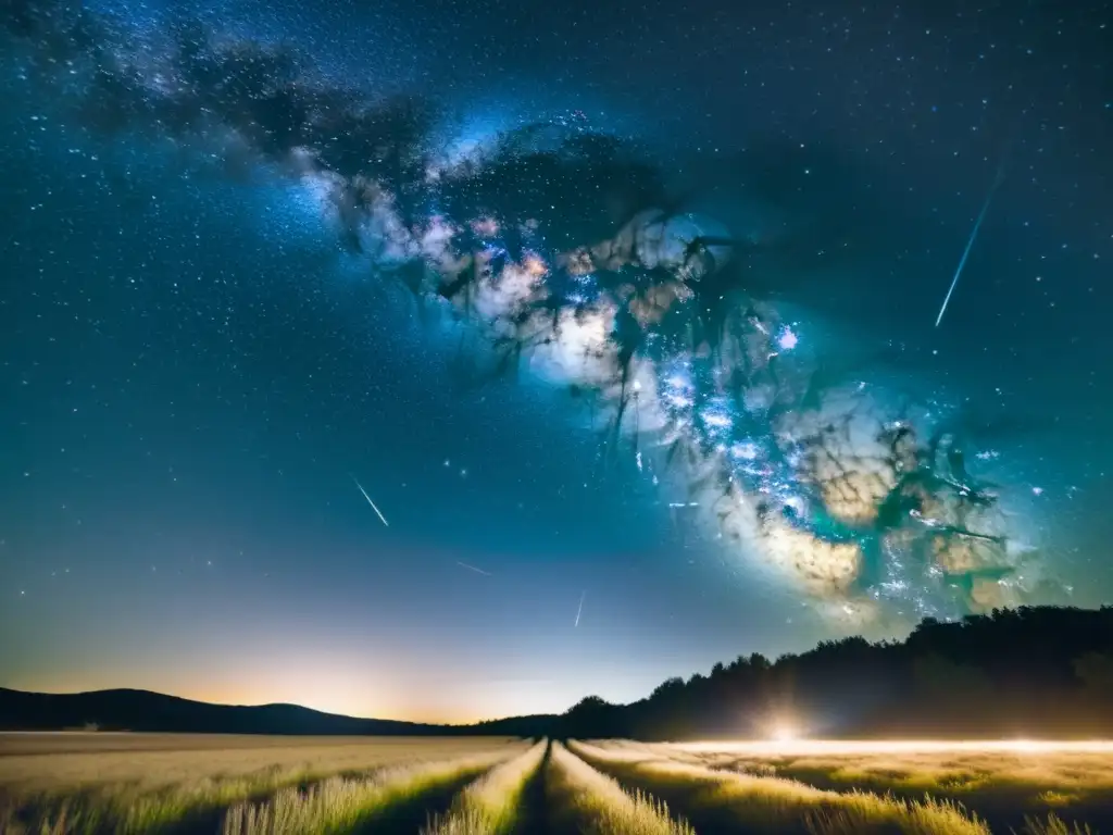 Una fotografía vintage del cielo estrellado, capturando el movimiento de los cuerpos celestes en larga exposición