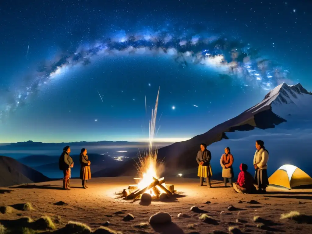 Una ilustración vintage del cielo nocturno andino, con la constelación de la Cruz del Sur destacándose