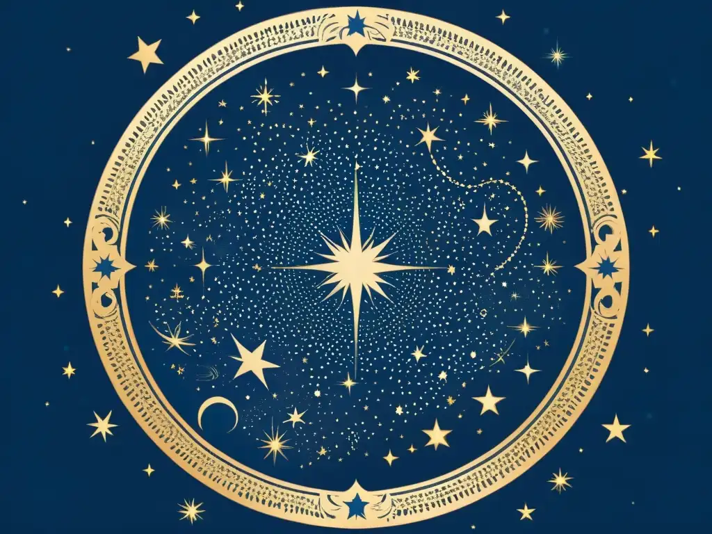 Una ilustración vintage del cielo nocturno con constelaciones y figuras mitológicas, evocando un sentido de maravilla eterna