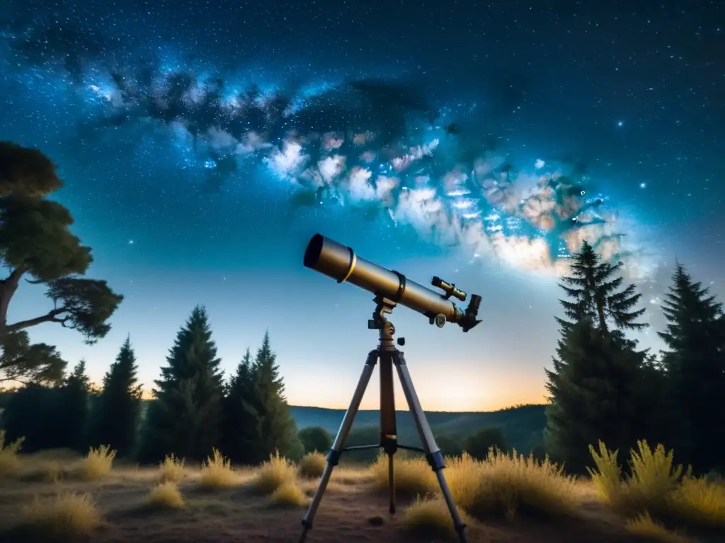 Una fotografía vintage del cielo nocturno, con estrellas brillantes y la tenue luz de la Vía Láctea