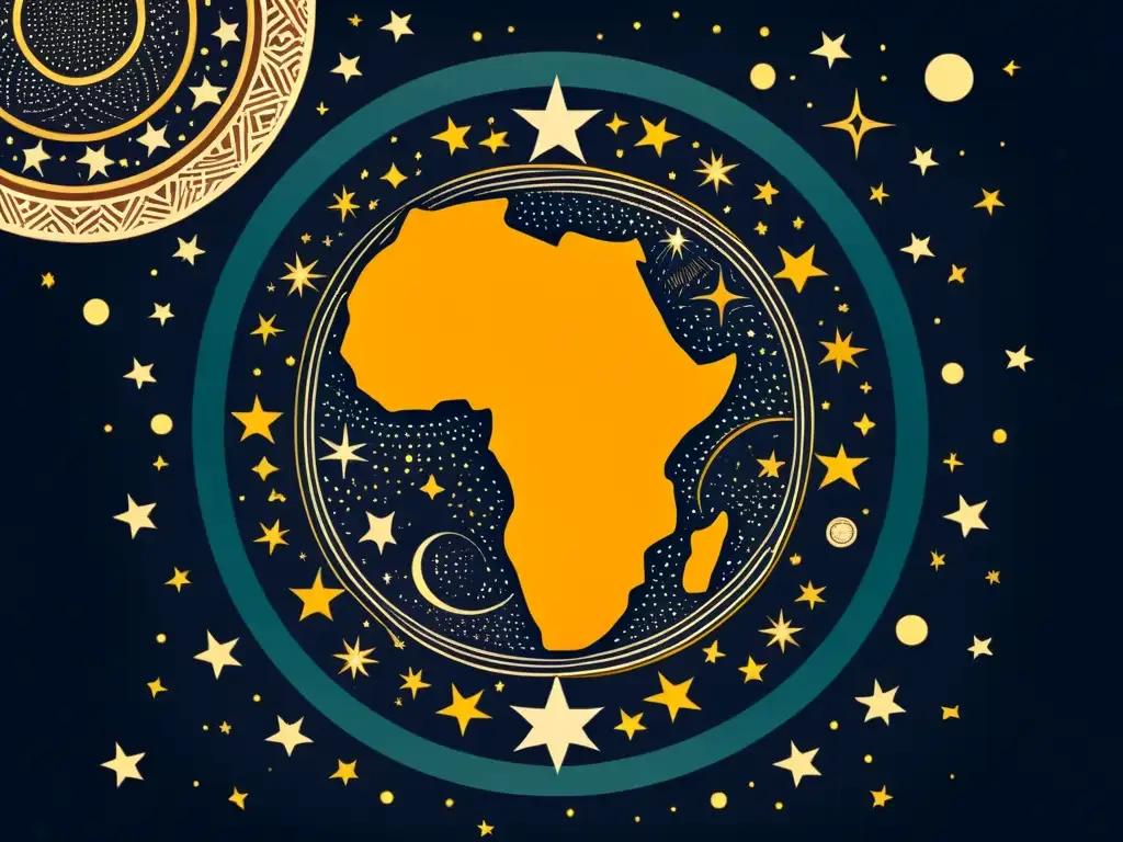 Constelaciones dobles en el cielo africano: ilustración vintage Ilustración vintage del cielo nocturno en África con estrellas dobles y constelaciones