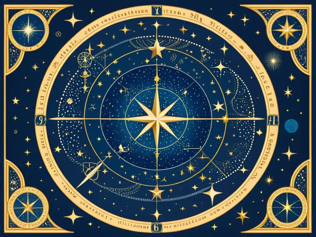 Explora la constelación de Casiopea en un mapa ilustrado vintage del cielo nocturno, con detalles intrincados y un aire misterioso