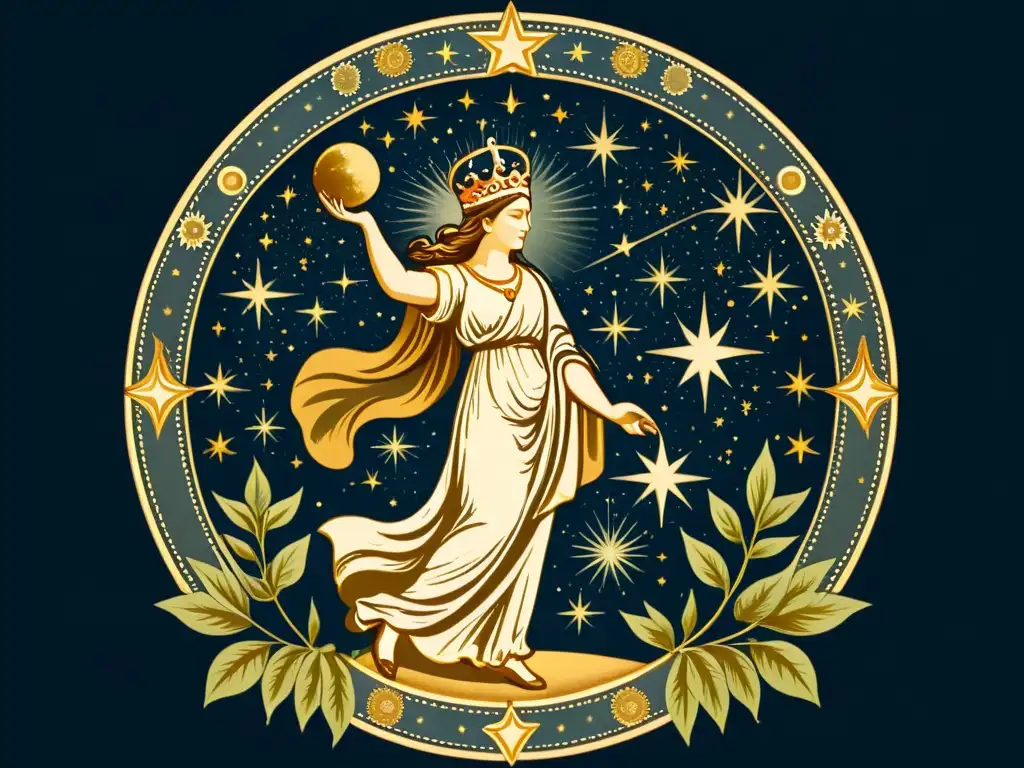 Una ilustración vintage de la constelación de Cefeo, con detallados trazos e tonos terrosos, mostrando la figura real de Cefeo y las estrellas circundantes en exquisito detalle