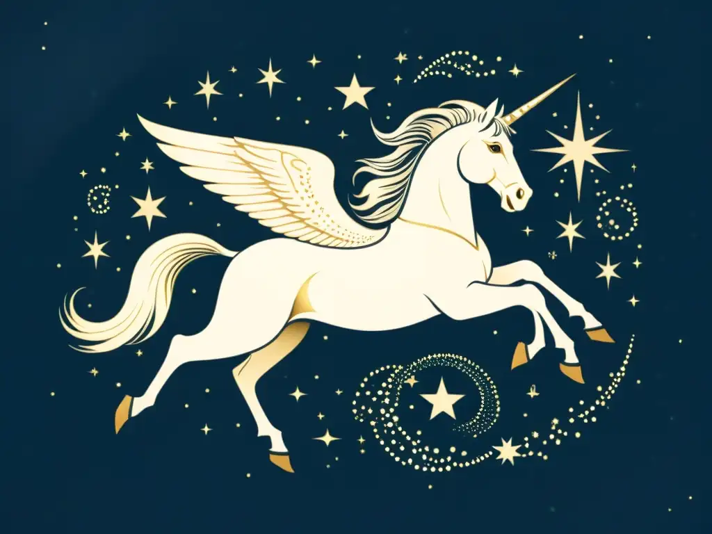 Una ilustración vintage de la constelación de Pegaso, destacando la estrella Enif como la prominente 'nariz' del caballo celestial