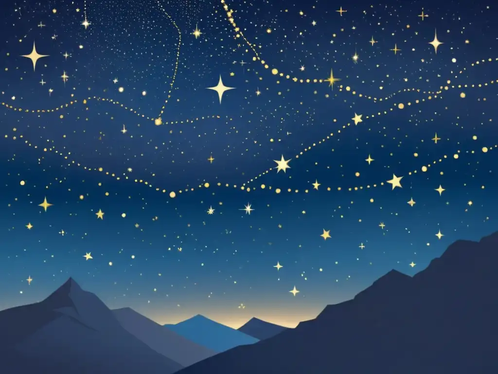 Ilustración vintage de la constelación de la Cruz del Sur en un cielo estrellado, evocando la belleza atemporal