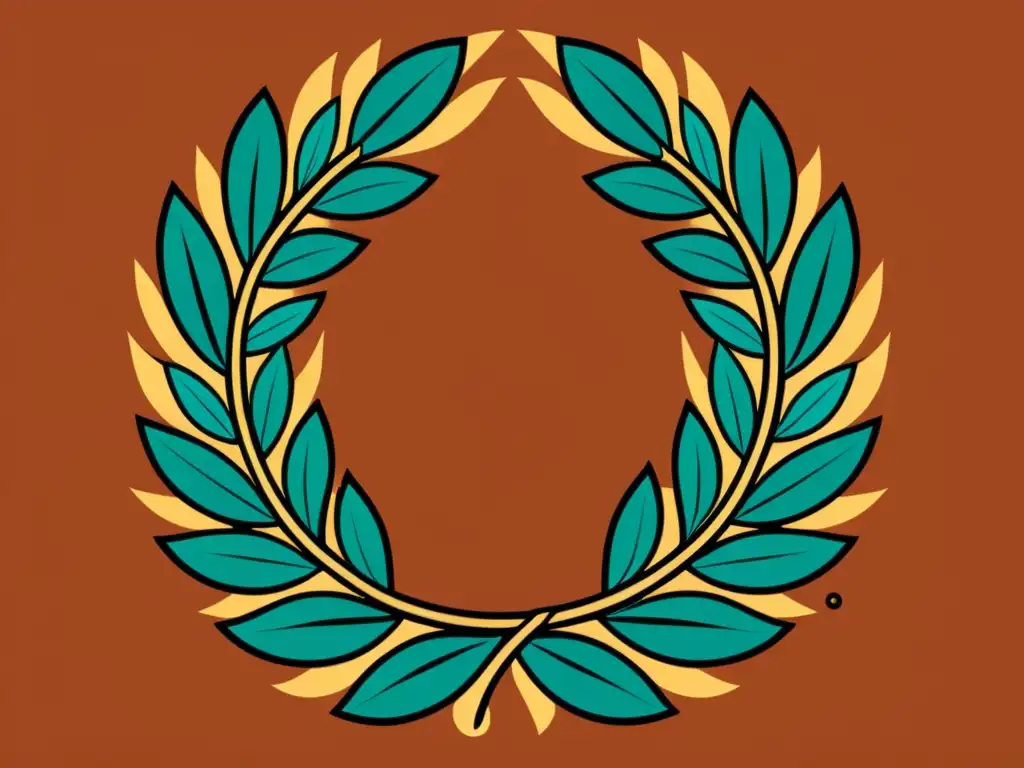 Una ilustración vintage de una corona de laurel con detalles intrincados, simbolismo del laurel en mitología