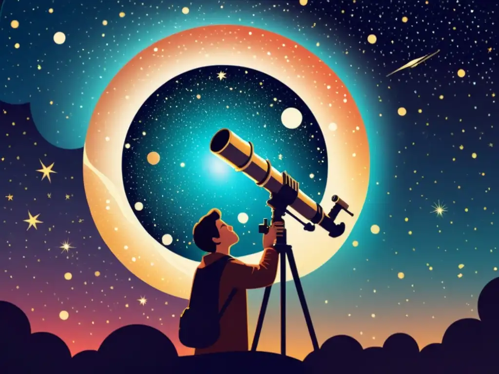 Explorando el cosmos con un telescopio vintage, observación astronómica con telescopios y apps