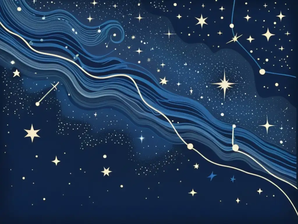 Una ilustración vintage de la Cruz del Sur brilla en el cielo nocturno, rodeada de estrellas y galaxias