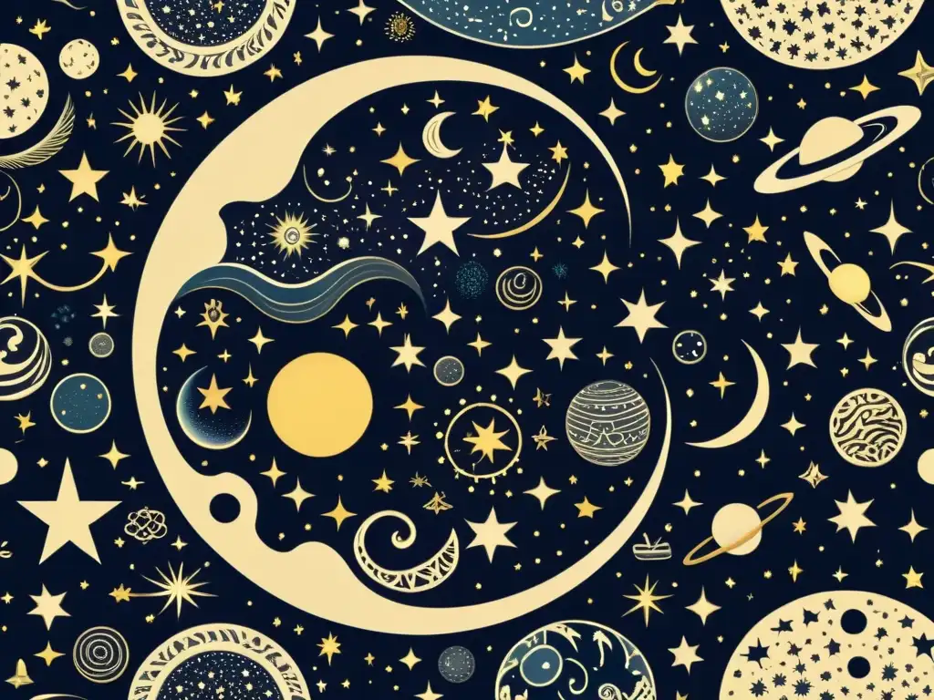 Ilustración 8k de la noche estrellada con figuras mitológicas Ilustración detallada de 8k del cielo nocturno con constelaciones, figuras mitológicas y símbolos