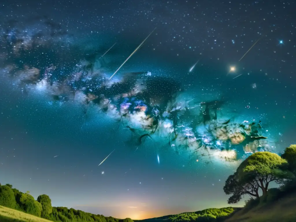 Una ilustración vintage detallada del cielo nocturno con constelaciones y figuras mitológicas