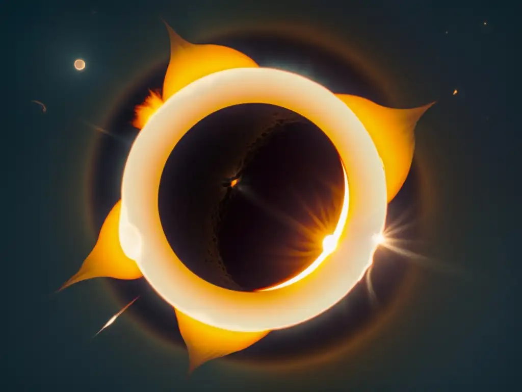 Una ilustración vintage detallada de un eclipse solar, con la luna cubriendo delicadamente el sol, creando una impresionante corona de luz