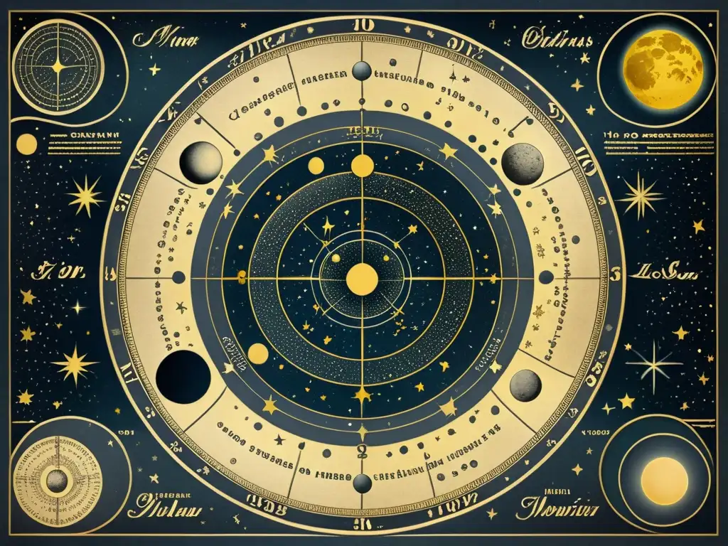 Un detallado mapa astronómico vintage con influencia lunar en la percepción de las constelaciones