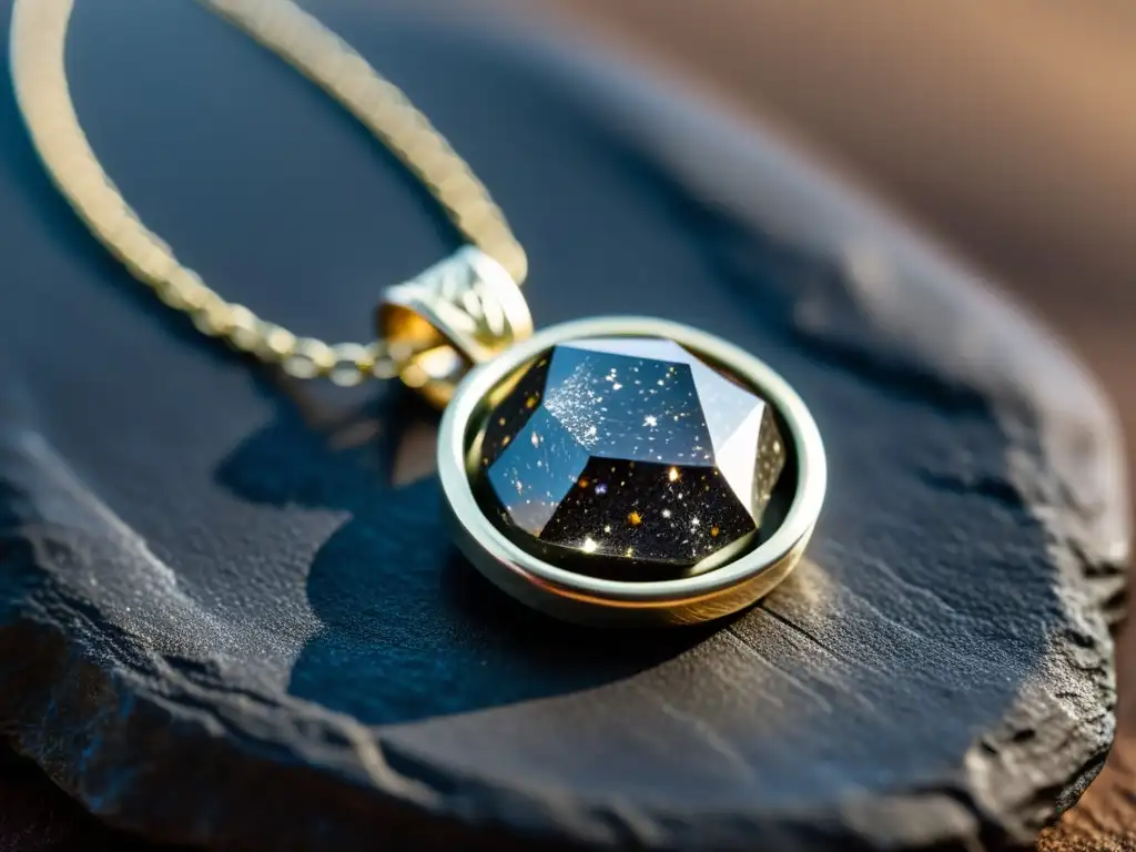 Detalle de un collar vintage con meteorito en plata, evocando la fusión de elementos celestiales y terrenales