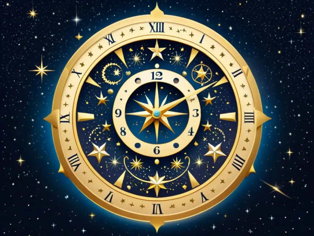 Detalle de la constelación del reloj, con elegantes líneas que conectan estrellas, en un escenario de galaxias