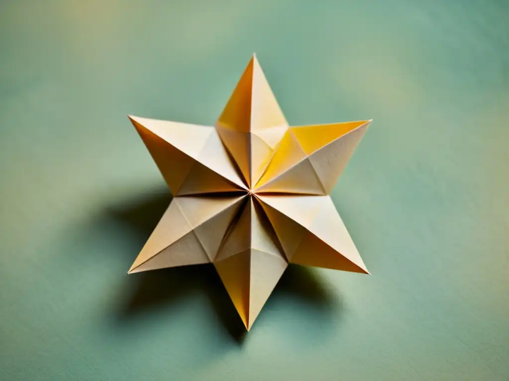 Detalle de un delicado origami cósmico para formar estrellas, con un estilo vintage y un toque de nostalgia