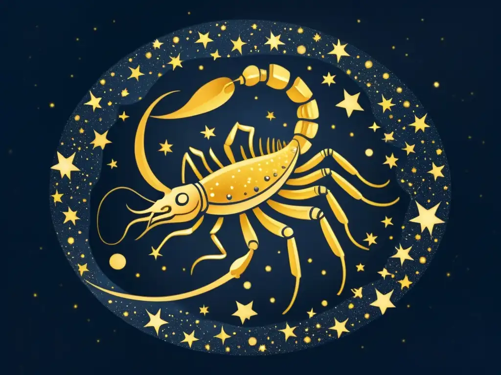 Detalle dorado de la constelación Scorpius en ilustración vintage