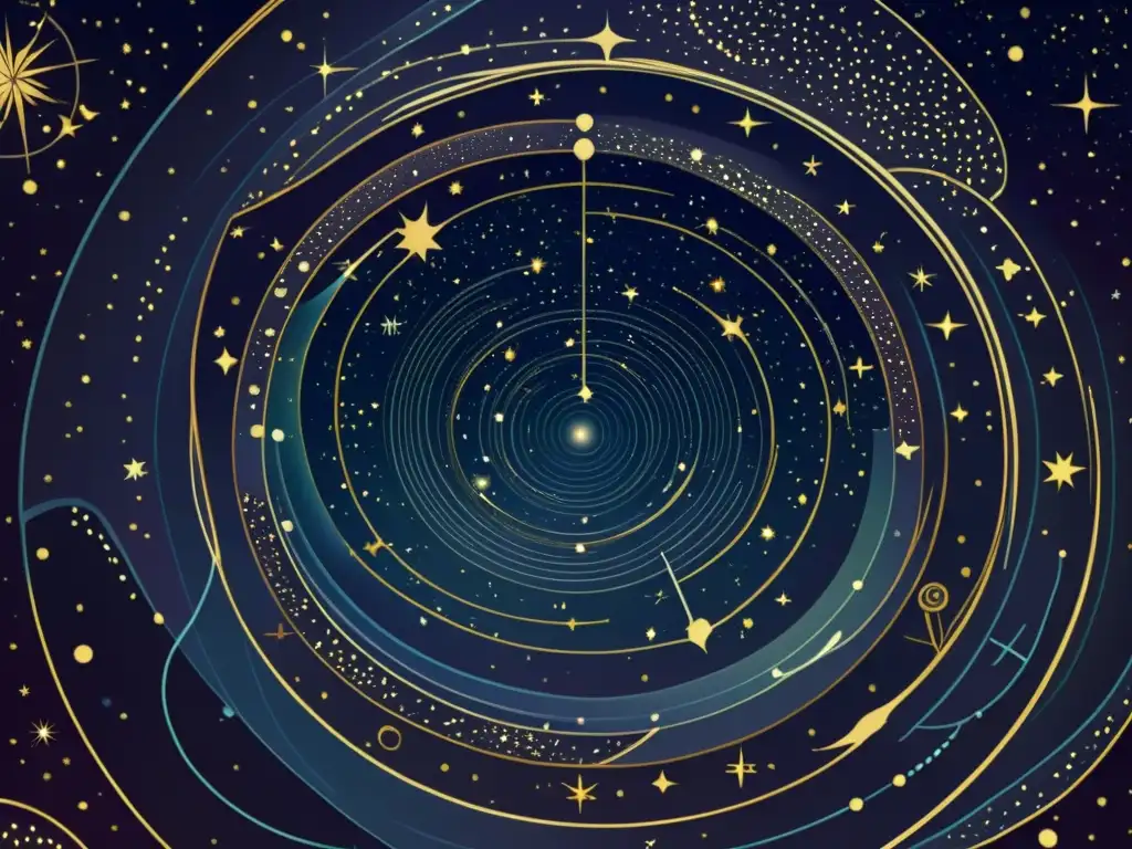 Detalle fascinante: límites entre constelaciones vecinas en ilustración vintage de estrellas en misterioso cosmos