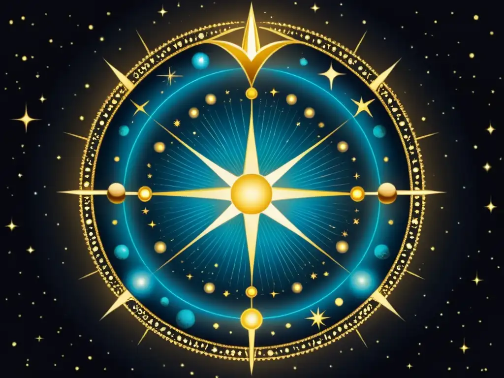 Detalle ilustrado de Alphecca, joya celestial en la constelación de Corona Borealis, rodeada de símbolos mitológicos y elementos celestes