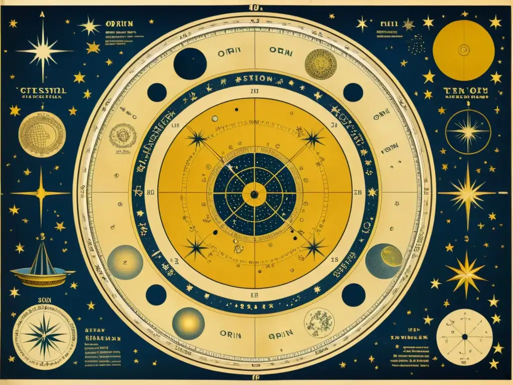 Detalle 8k de un mapa astronómico vintage de la constelación de Orión