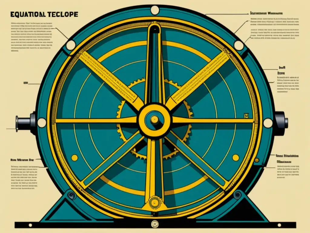 Detalle vintage ilustrado de monturas ecuatoriales y altazimutales, mostrando diferencias entre tipos de monturas telescopio