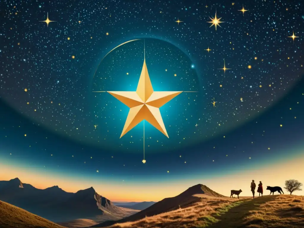 Un dibujo vintage de la estrella Procyon y la constelación Canis Minor, evocando la mitología de la estrella